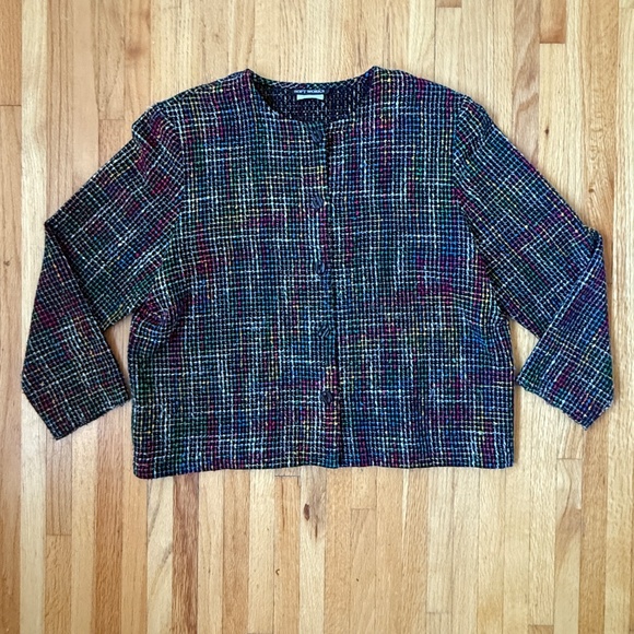 Super Cute Vintage 90s Colour-pop tweed jacket in black with teal, pink, yellow - Picture 5 of 9